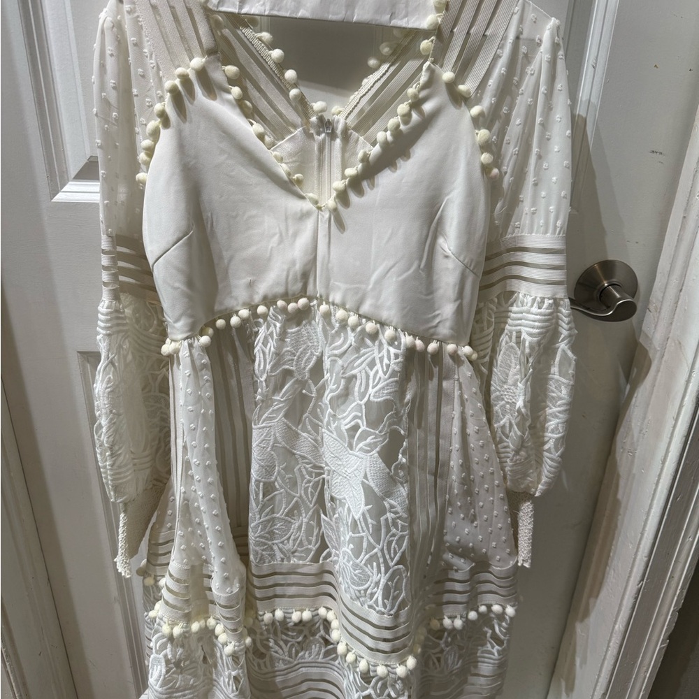 Athina Elegant White Long Sleeve Lace Dress NWT